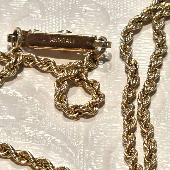 14k Yellow Gold Vintage Jade Chinese Character Pendant Necklace 26" Rope HS102 - Picture 9 of 12